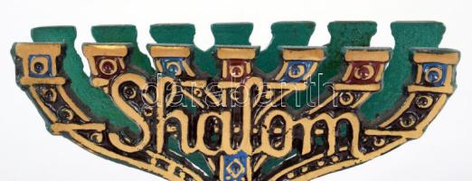 Shalom feliratos jeruzsálemi szuvenír menóra, 11x8 cm