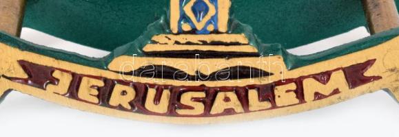 Shalom feliratos jeruzsálemi szuvenír menóra, 11x8 cm