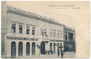 Máramarossziget, Sighetu Marmatiei; Az új görögkatolikus rutén vicáriusi lak, Berger M. és Társa bútorraktára, Steinmetz József, Pollák Béni és Miksa, Markovits Henrik üzlete / Ruthenian Greek Catholic vicarage, furniture warehouse, shops (felületi sérülés / surface damage)