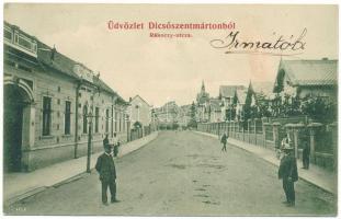 1906 Dicsőszentmárton, Tarnaveni, Diciosanmartin; Rákóczi utca. Hirsch Mór kiadása / street view (fl)