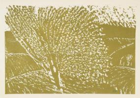 Somlai Vilma (1938-2007): Virágzó fa. Linómetszet, papír, utólagos jelzéssel, a hátoldalán a művész pecsétjével, hajtásnyomokkal, 36×50 cm