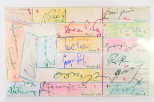 1963 Ferencvárosi Torna Club (FTC, Fradi) labdarúgócsapatának tagjai által aláírt képeslap: Albert F...