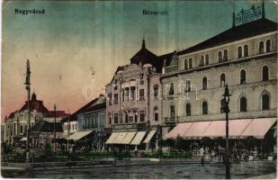 1915 Nagyvárad, Oradea; Bémer tér, Pannonia szálloda és kávéház, Neumann M., Lőrincz Mór üzlete / square, hotel and café, shops (fl)