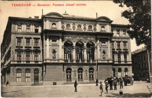 1910 Temesvár, Timisoara; Belváros, Ferenc József színház, villamos / theatre, tram (apró szakadás / tiny tear)