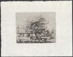 Boldizsár István (1897-1984): Udvar libákkal. Rézkarc, papír, jelzett a karcon, 15x19,5 cm