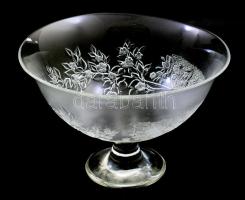 Kristály talpas asztalközép kínáló, virágzó ág mintával, jelzés nélkül, hibátlan, d: 25 cm, m: 17 cm