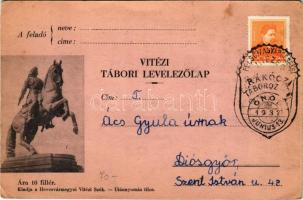 1937 Ónodi országgyűlés 1707-ben. Vitézi tábori levelezőlap, kiadja a Hevesvármegyei Vitézi Szék / Hungarian National Assembly in Ónod in 1707, military card + "Felsőmagyarországi Vitézek Rákóczi Táborozása Ónod 1937" So. Stpl (EB)