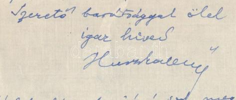 1954 Huszka Jenő (1875-1960) zeneszerző saját kézzel írt és aláírt kétoldalas levele Endrődi Béla ír...