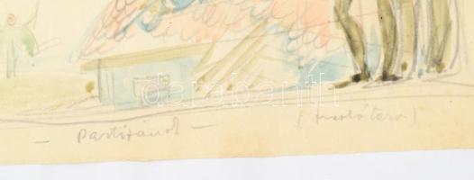 Istókovits Kálmán (1898-1990): Partizánok (freskóterv). Akvarell, ceruza, papír. Jelzett. Üvegezett ...