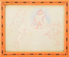 Istókovits Kálmán (1898-1990): Női aktok. Ceruza, papír. Jelzett. Üvegezett fakeretben. 21x29 cm