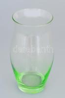 Zölden színezett üvegváza, jelzés nélkül, hibátlan, m: 20 cm