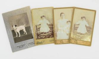 4 db fotó, városligeti műterem képével az egyik verzón vizitkátyák