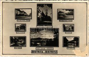 1940 Beszterce, Bistritz, Bistrita; mozaiklap 8 képpel / multi-view postcard 10 images + "1940 Beszterce visszatért" So. Stpl (felületi sérülés / surface damage)