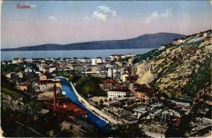1912 Fiume, Rijeka; látkép, kikőtő. Philipp Rubel / general view, port (kopott sarkak / worn corners)