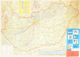 1971 Magyarország autótérképe, az ÁFOR üzemanyagtöltő-állomások feltüntetésével, Budapest- és Balaton-térképpel, apró sérülésekkel, 1: 650000, 57x80 cm