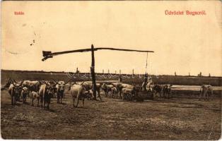 Bugac (Kecskemét), Itatás, gémeskút, magyar folklór. Komor Gyula kiadása (EB)