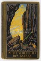 May, Karl: In den Schluchten des Balkan. Reiseerzählung. Karl May's Gesammelte Werke Band 4. Radebeul, é.n., Karl-May-Verlag, 2 sztl. lev.+ 607+(1) p. Német nyelven. Kiadói aranyozott, festett, illusztrált egészvászon-kötés, kissé kopott borítóval és gerinccel.