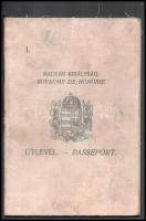 1933 A Magyar Királyság által kiállított fényképes útlevél, kopottas állapotban
