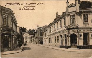 1918 Amstetten, Burgfriedstrasse, K. k. Bezirksgericht / street view, district court, shops of Josef Neuwirth and Josef Hopferwieser (EK)