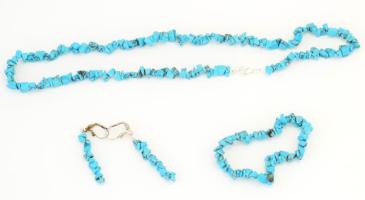 Türkinin köves karkötő, nyaklánc, fülbevaló szett.