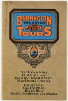 Bulrington Escorted Tours: Yellowstone Glacier and Rocky Mountain National Park. Colorado, California, Black Hills, Pacific Northwest and Alaska. Chicago, 1929., Bulrington Escorted Tours, 64 p. Gazdag képanyaggal, színes képekkel és térképekkel illusztrált. Kiadói illusztrált papírkötés, foltos borítóval.