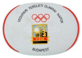 1970 k. "Vegyipari Területi Olimpiai Napok Budapest - VDSZ" egyoldalas, festett, hátoldalán jelzett hollóházi porcelán plakett (117x80mm) T:AU
