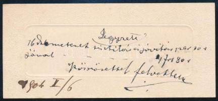 1904 Jellen Géza, Országos Képtár tisztviselő (metszet-tisztító9 autográf sorai névjegykártyája háto...