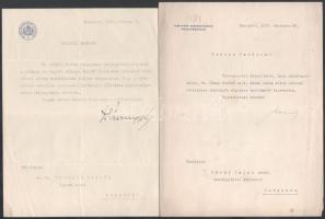 1928 Bp., Pesthy Pál igazságügyi miniszter és Szendy Károly budapesti polgármester által aláírt levél, 2 db