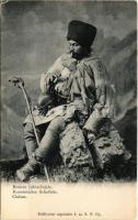 Román juhászbojtár. Erdélyrészi népviselet 8. sz. S. F. Gy. / Romänischer Schafhirt / Cioban / Romanian folklore from Transylvania, shepherd (EK)