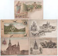 CSEHORSZÁG - 5 db RÉGI város képeslap, közte lithok / 5 pre-1945 Czech town postcards, with some lithos