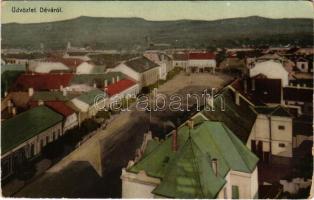 1915 Déva, látkép, üzletek. Kroll Gyula kiadása / general view, shops (kopott sarkak / worn corners)