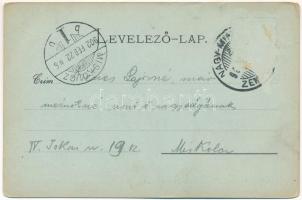 1902 Nagymihály, Michalovce; Főtér este holdfényben, Bucsinszky Lajos üzlete, Landesmann B. üzlete é...