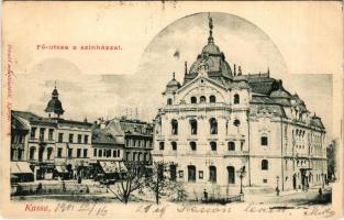 1901 Kassa, Kosice; Fő utca, színház, üzletek. Divald műintézetéből (Eperejes) / street, theatre, shops (EK)
