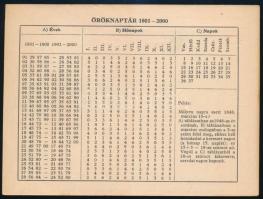 cca 1971 Évről évre lotto toto, illusztrált kétoldalas öröknaptár, 10x13,5 cm