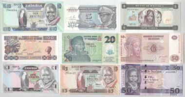 Vegyes 9db-os vegyes afriai bankjegy tétel, közte Eritrea, Zaire, Szudán T:UNC,AU 9pcs of mixed banknotes from African countries, with Eritrea, Zaire, Sudan C:UNC,AU