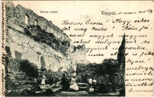 1903 Visegrád, várrom részlet. Divald Károly kiadása 553. + "BÉCS - BUDAPEST 117. SZ." vasúti mozgóposta bélyegző (Rb)