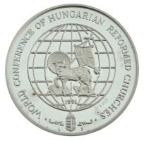 Lebó Ferenc (1960-) 1991. "Magyar Reformátusok II. Világtalálkozója" jelzett Ag emlékérem dísztokban, tanúsítvánnyal (31,46g/0.925/42,5mm) T:AU (eredetileg PP) patina