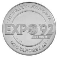 Lebó Ferenc (1960-) 1992. "Expo '92 Sevilla - Magyarország / Európában, Európáért" jelzett Ag emlékérem kapszulában, dísztokban, sorszámozott tanúsítvánnyal (31.1g/0.925/42.5mm) T:PP