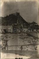 Csíkgyimes, Csík-Gyimes, Gyimes, Ghimes; Határszéli lépcső, Rákóczi vár, magyar-román határ télen / castle ruins, Hungarian-Romanian border in winter. photo (non PC) (gyűrődés / crease)
