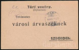 1919 Tértivevény darab román cenzúrával "MAKÓ" - Szeged