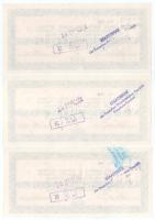 Románia 1983. "Román Külkereskedelmi Bank" 100L utazási csekk (3x) sorszámkövetők, perforá...