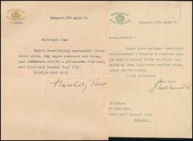 cca 1910-1930 Miniszterhelyettesek, titkárok, politikusok által aláírt levél gyűjtemény, fejléces le...