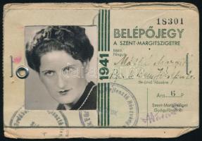 1941 Máthé Margit fényképes belépő a Szent Margitszigetre.