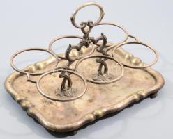 Régi ezüstözött pohártartó, 6 rekeszes, 27x19x17 cm