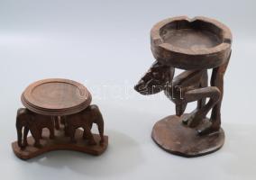 Afrikai faragott fa hamuzó és posztamens, kopással, egyik jelzett, m: 22 cm
