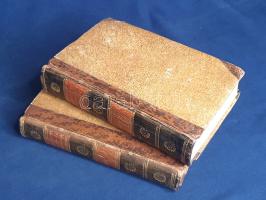 Heineccius, Johann Gottlieb: Antiquitatum romanarum iurisprudentiam illustrantium syntagma secundum ordinem Institutionum Iustiniani. Digestum in quo multa iuris Romani atque auctorum veterum loca explicantur atque illustrantur. Editio nova prioribus emendatior et locupletatior. Pars I-II. [Teljes mű két kötetben.] [Frankfurt am Main] Francofurti ad Moenum, 1771. Sumtibus Henrici Ludovici Broenner. 1 t. (rézmetszetű címkép) + [22] + 576 p.; 408 + [40] p. + 1 t. (kihajtható). Johann Gottlieb Heineccius (1681-1741) német jogfilozófus, jogász ókortörténeti műve a római jog és a római társadalomtörténet összefüggéseit vizsgálja, antik szerzők munkái alapján. A munka első kiadása 1718-ban jelent meg. Néhány fametszetű könyvdísszel. Az első előzékeken régi, latin nyelvű tulajdonosi bejegyzés és Ex libris. Az oldalakon halvány foxing, néhány oldalon kisebb, lapszéli foltosság. Poss.: Ex libris Theodoris Veszelovits 1807. VD18 12199923. Egységes, aranyozott gerincű korabeli félbőr kötésben. Dekoratív, szép példány.