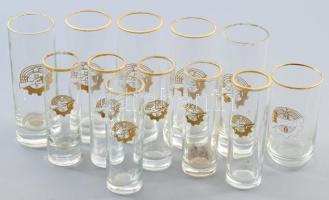 Munkásőrség 12 darab üvegpohár, klf méretben, kopással, m: 15 cm alatt