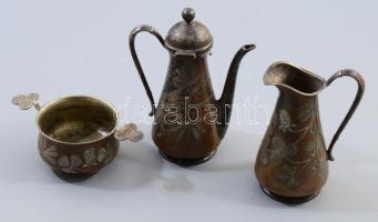 Szandrik háromrészes réz szervírozó szett, jelzett, m: 13 cm alatt