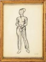 Aczél Ilona (1929-2000): Női alak. Tus, toll, papír, jelzett. Üvegezett fakeretben. 34x24 cm.