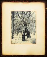 Csulak Elemér (1887-?): Téli táj. Rézkarc, papír. Jelzett. keretben 18x14 cm
